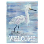 Magnolia Garden Welcome White Egret 13 x 19 Blue Polyester Outdoor Hanging Flag