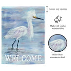 Magnolia Garden Welcome White Egret 13 x 19 Blue Polyester Outdoor Hanging Flag