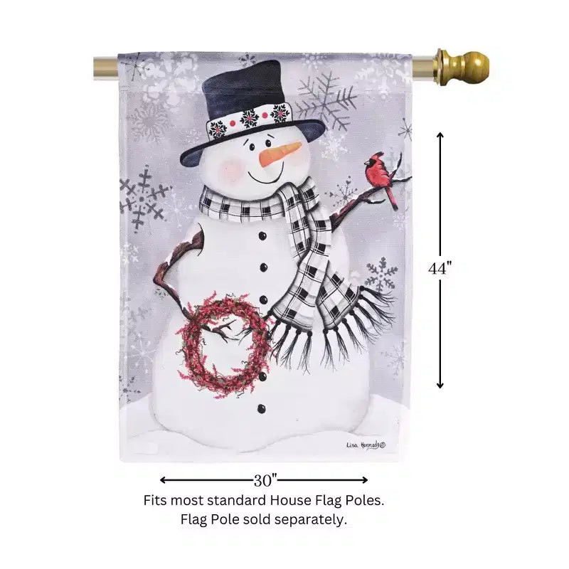 Dicksons Magnolia Garden Outdoor Flag Decoration For Garden, Yard, Or Walkway Large 30 x 44, Weather Resistant Polyester, Snowman With Berry Wreath