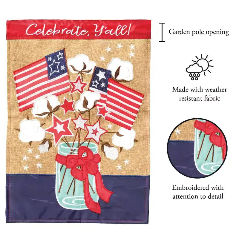Magnolia Garden Celebrate Y'all Patriotic Cotton Jar 29 x 42 Inch Polyester Garden Flag