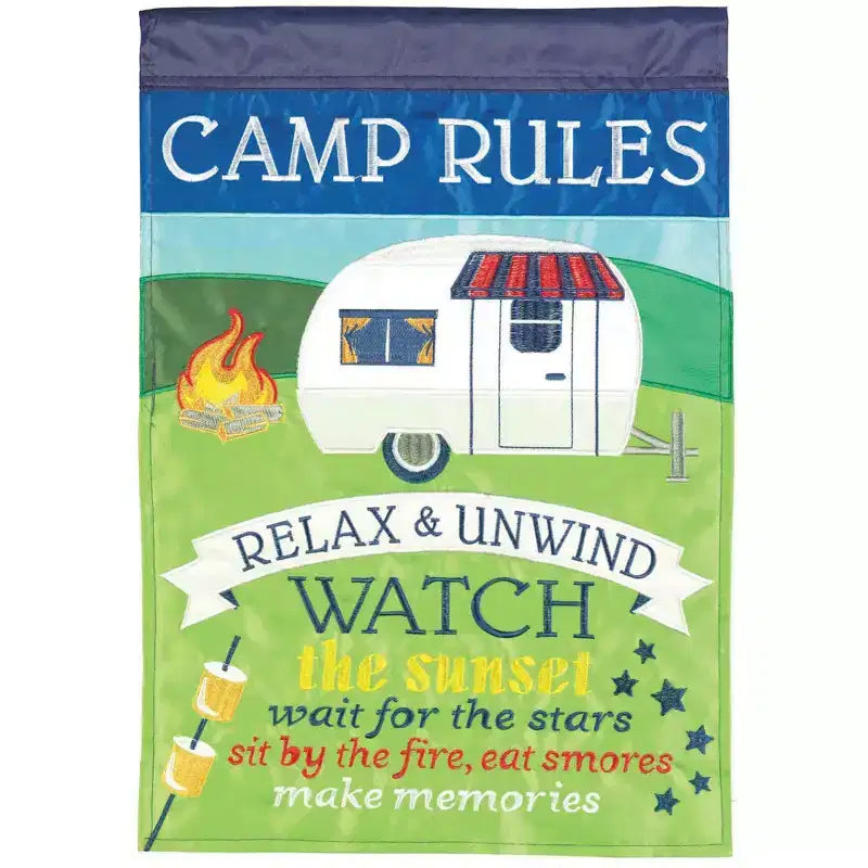 Magnolia Garden Camp Rules Camper Campfire 29 x 42 Inch Polyester Garden Flag