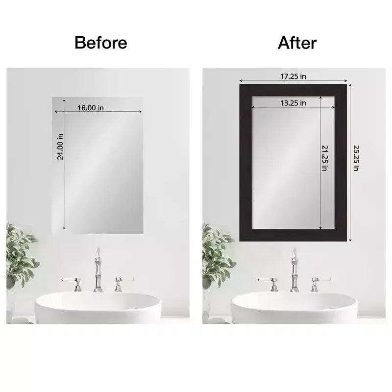 Amanti Art Mirror Makeover Bathroom Mirror Frame Border Kit - Fully Assembled Peel and Stick Frame - Mirror NOT Included - Furniture Espresso Trim