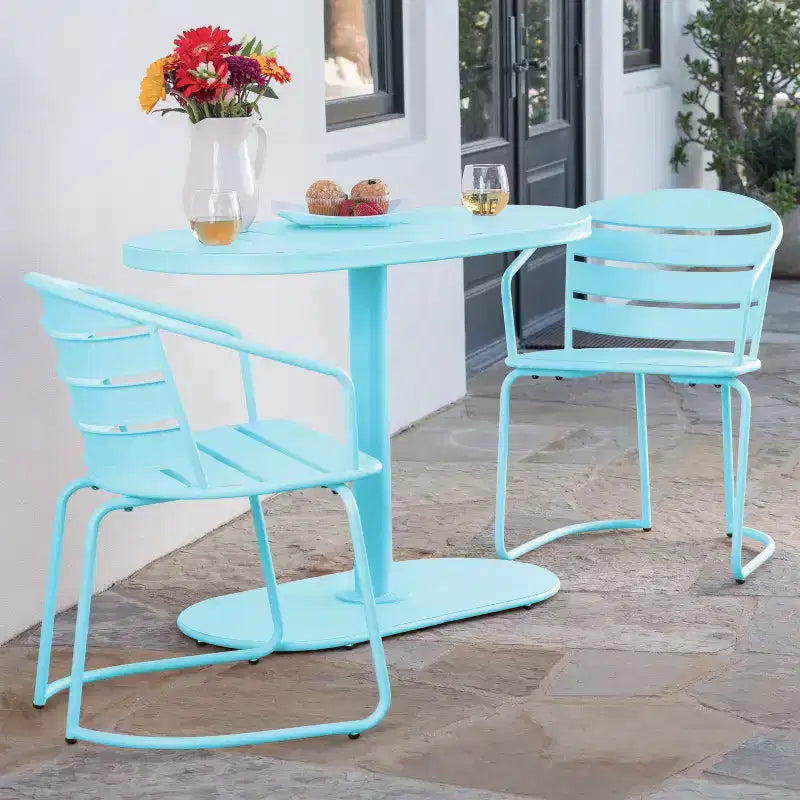 Christopher Knight Home Porto Outdoor Modern 3 Piece Iron Oval Table Bistro Set