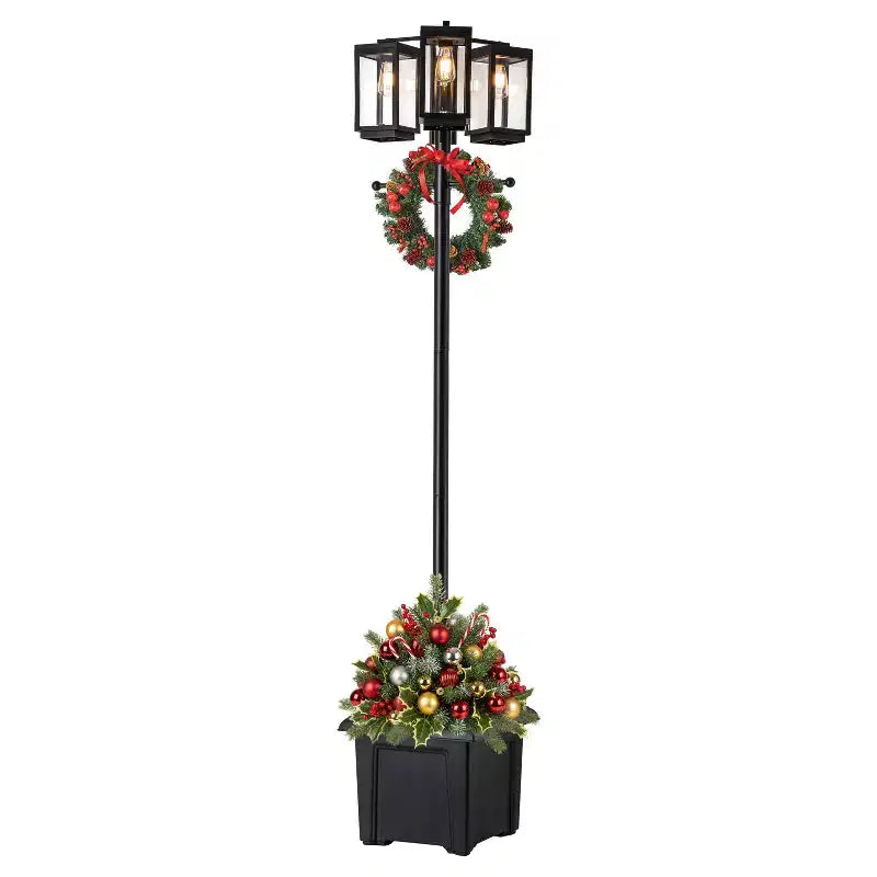 C Cattleya 3-Light 77.5in Black Complete Post Light with Planter and Clear Tempered Glass