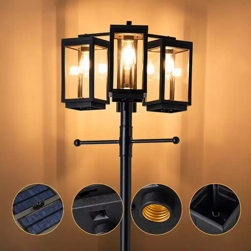 C Cattleya 3-Light 77.5in Black Complete Post Light with Planter and Clear Tempered Glass