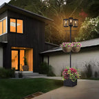 C Cattleya 3-Light 77.5in Black Complete Post Light with Planter and Clear Tempered Glass