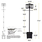 C Cattleya 3-Light 77.5in Black Complete Post Light with Planter and Clear Tempered Glass