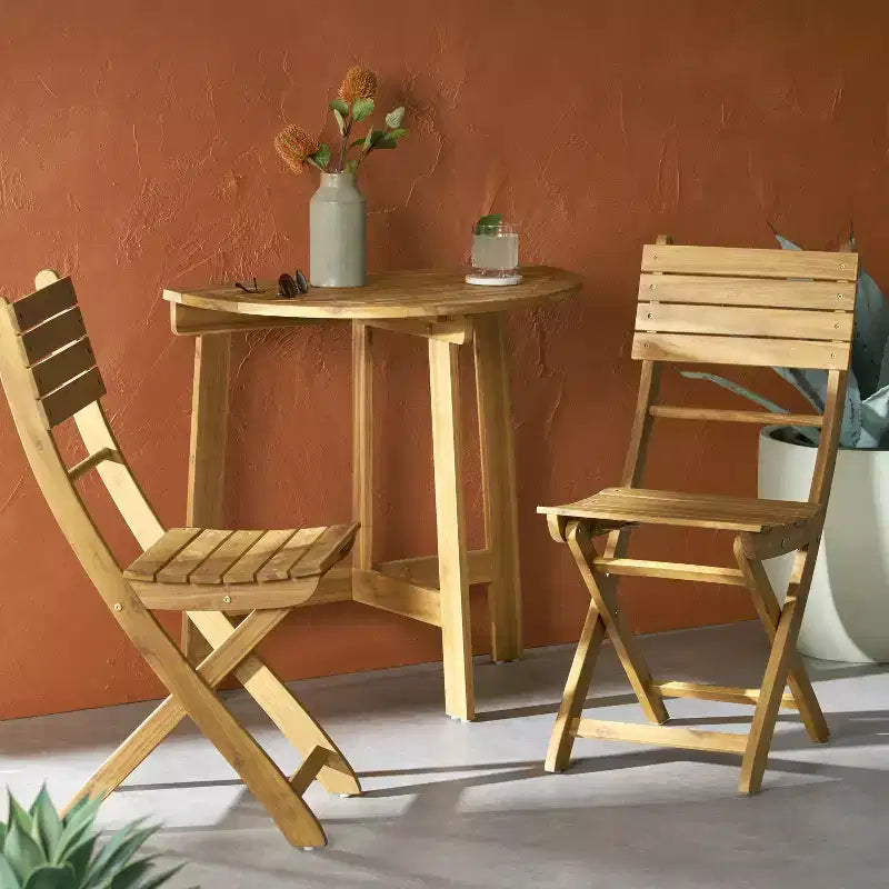 GDFStudio Pavillion Outdoor 3pcs Acacia Wood Foldable Bistro Set
