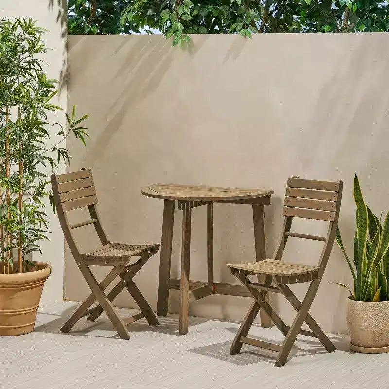 GDFStudio Pavillion Outdoor 3pcs Acacia Wood Foldable Bistro Set