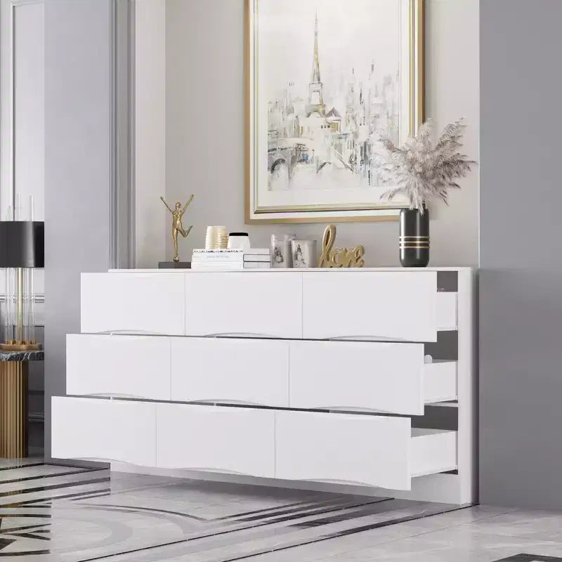 Famapy Horizontal Dresser For Bedroom Modern Minimalist Dresser Hidden Handles White
