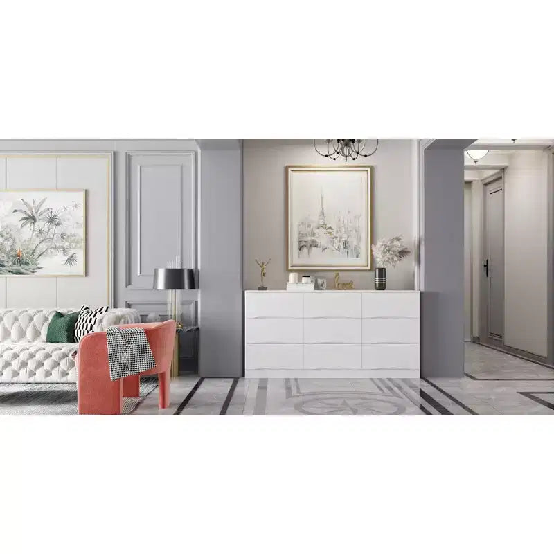 Famapy Horizontal Dresser For Bedroom Modern Minimalist Dresser Hidden Handles White