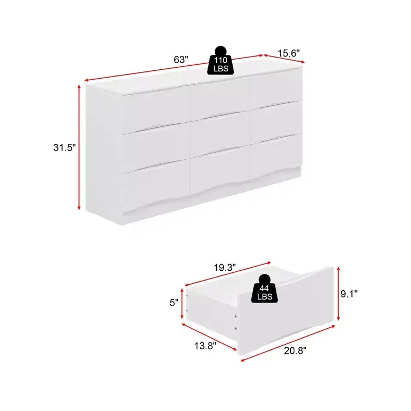 Famapy Horizontal Dresser For Bedroom Modern Minimalist Dresser Hidden Handles White