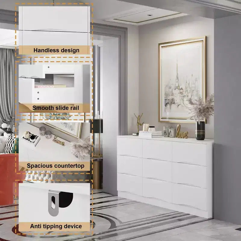 Famapy Horizontal Dresser For Bedroom Modern Minimalist Dresser Hidden Handles White