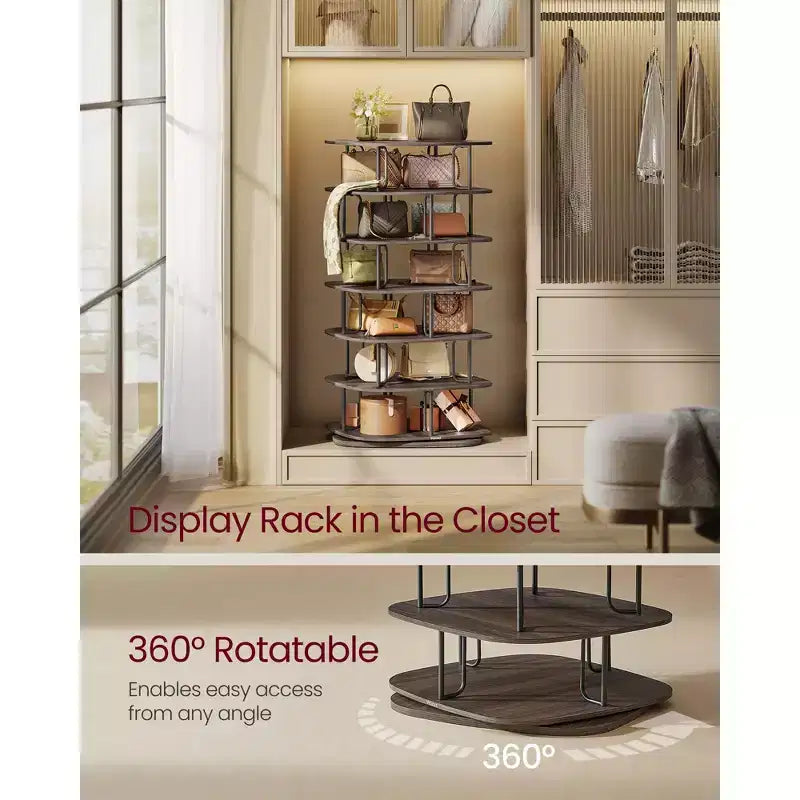 VASAGLE 7-Tier Shoe Rack, Rotating Shoe Rack Tower, Shoe Closet Organizer, Shoe Shelf, 28-35 Pairs, 23.6 x 23.6 x 47.2 Inches