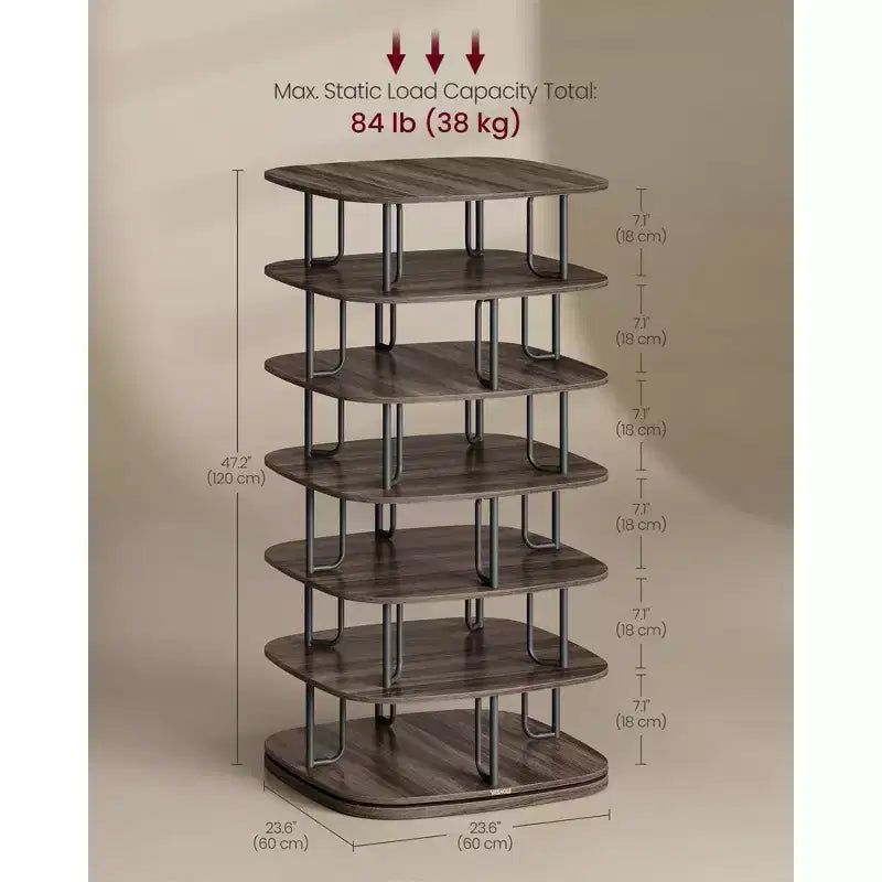 VASAGLE 7-Tier Shoe Rack, Rotating Shoe Rack Tower, Shoe Closet Organizer, Shoe Shelf, 28-35 Pairs, 23.6 x 23.6 x 47.2 Inches