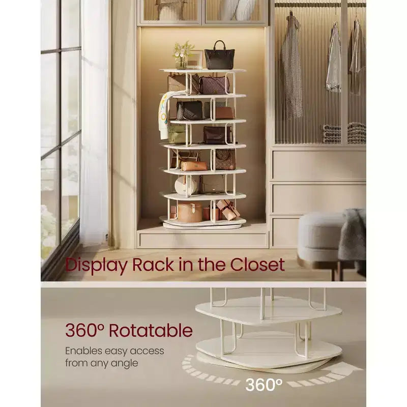 VASAGLE 7-Tier Shoe Rack, Rotating Shoe Rack Tower, Shoe Closet Organizer, Shoe Shelf, 28-35 Pairs, 23.6 x 23.6 x 47.2 Inches