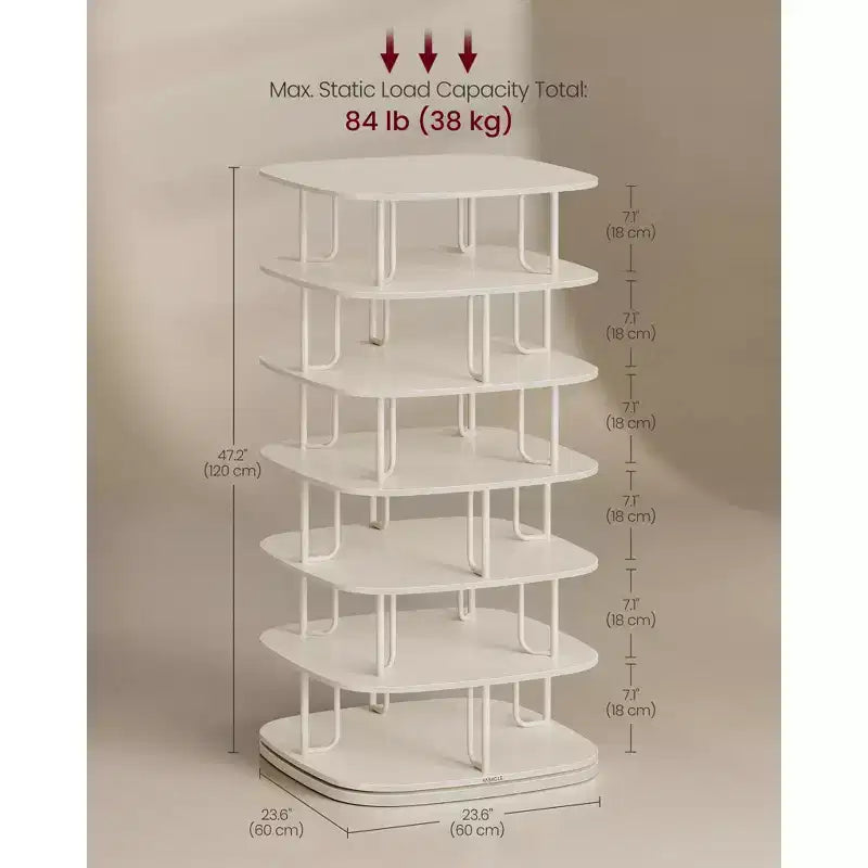 VASAGLE 7-Tier Shoe Rack, Rotating Shoe Rack Tower, Shoe Closet Organizer, Shoe Shelf, 28-35 Pairs, 23.6 x 23.6 x 47.2 Inches