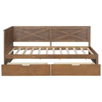 Twin Size Daybed with Trundle/2 Drawers and Rustic Guardrail, Grey/Brown-ModernLuxe
