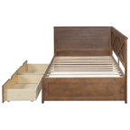 Twin Size Daybed with Trundle/2 Drawers and Rustic Guardrail, Grey/Brown-ModernLuxe