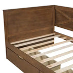 Twin Size Daybed with Trundle/2 Drawers and Rustic Guardrail, Grey/Brown-ModernLuxe