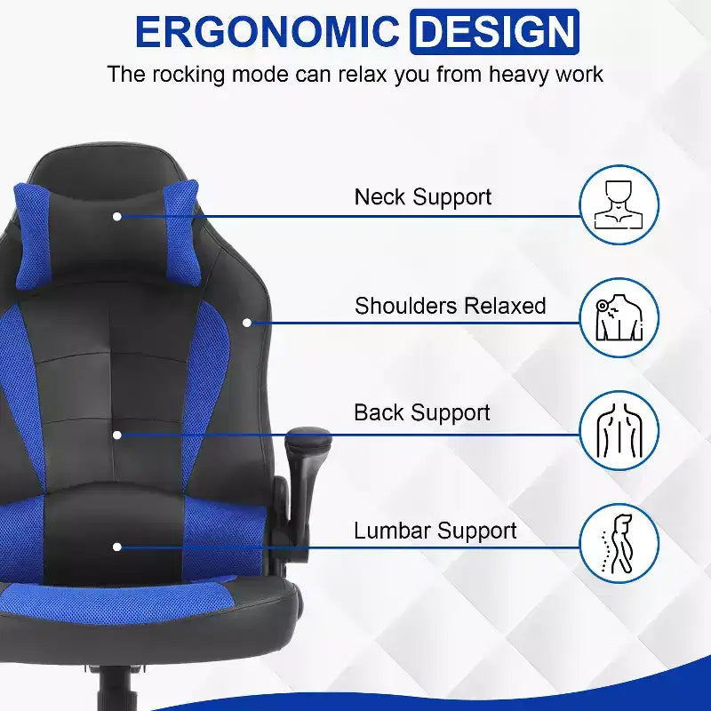 BestMassage Gaming Chair Office Chair Computer Desk Chair with Lumbar Support and Adjustable Headrest and PU Leather Gamer Chair for Adults