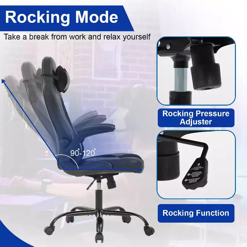 BestMassage Gaming Chair Office Chair Computer Desk Chair with Lumbar Support and Adjustable Headrest and PU Leather Gamer Chair for Adults