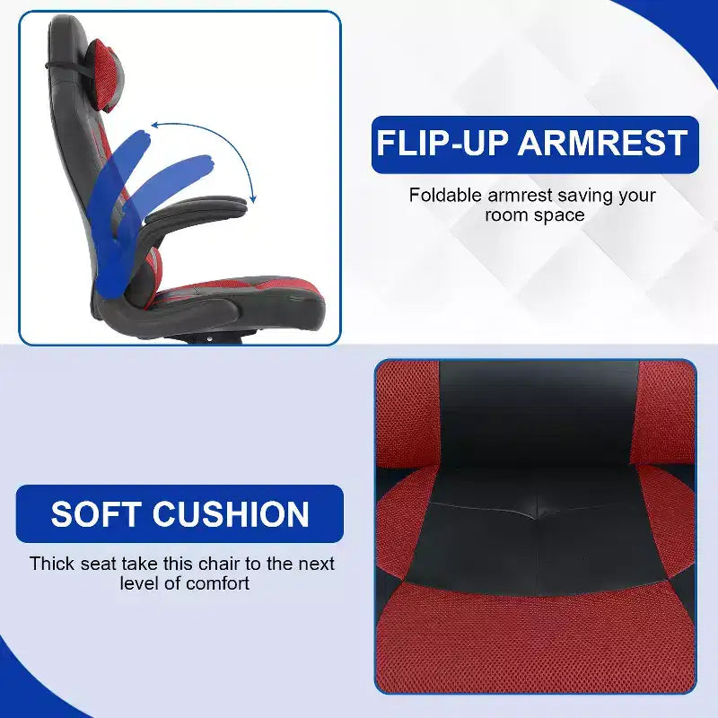 BestMassage Gaming Chair Office Chair Computer Desk Chair with Lumbar Support and Adjustable Headrest and PU Leather Gamer Chair for Adults