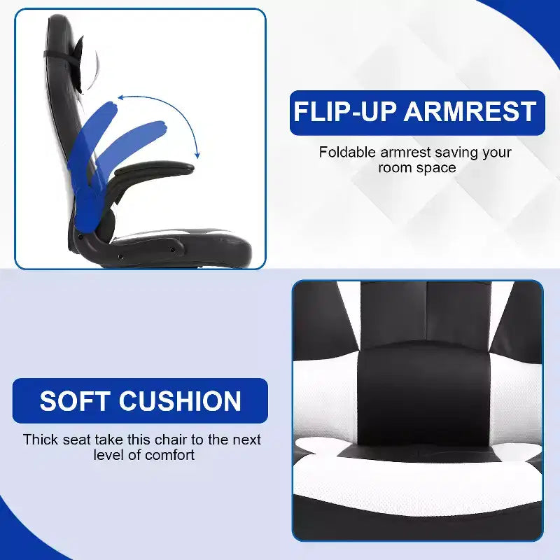 BestMassage Gaming Chair Office Chair Computer Desk Chair with Lumbar Support and Adjustable Headrest and PU Leather Gamer Chair for Adults