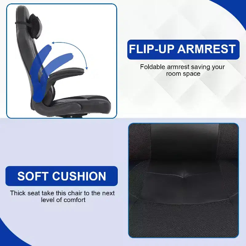 BestMassage Gaming Chair Office Chair Computer Desk Chair with Lumbar Support and Adjustable Headrest and PU Leather Gamer Chair for Adults