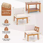 Costway 5 PCS Acacia Wood Patio Furniture Set with Cushions and 2-Tier Coffee Table