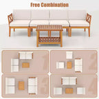 Costway 5 PCS Acacia Wood Patio Furniture Set with Cushions and 2-Tier Coffee Table