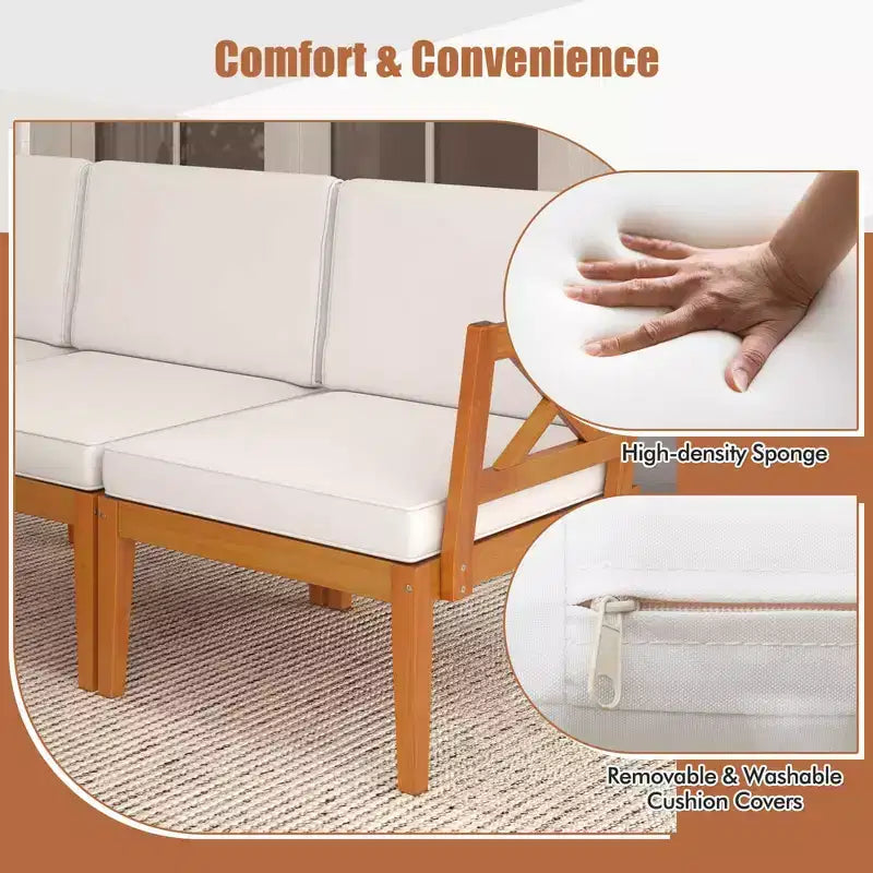 Costway 5 PCS Acacia Wood Patio Furniture Set with Cushions and 2-Tier Coffee Table