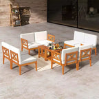 Costway 10 PCS Acacia Wood Patio Furniture Set with Cushions and 2-Tier Coffee Table