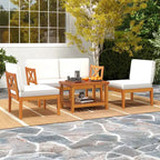 Costway 10 PCS Acacia Wood Patio Furniture Set with Cushions and 2-Tier Coffee Table