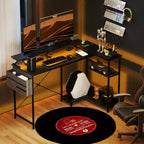 HOMCOM 58 Reversible L Shaped Desk with Storage Bag, Corner Computer Desk with Power Outlet and LED Light, Monitor Shelf and CPU Stand
