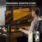 HOMCOM 58 Reversible L Shaped Desk with Storage Bag, Corner Computer Desk with Power Outlet and LED Light, Monitor Shelf and CPU Stand