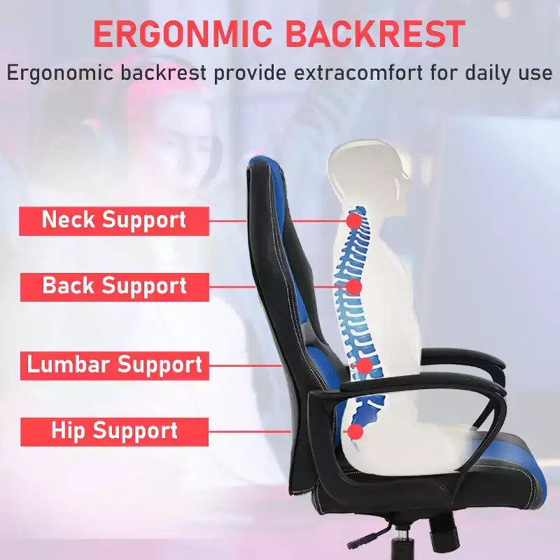 BestMassage Gaming Chair Office Chair with Lumbar Support Adjustable Height PU Leather Executive Chair for Women Men Adults
