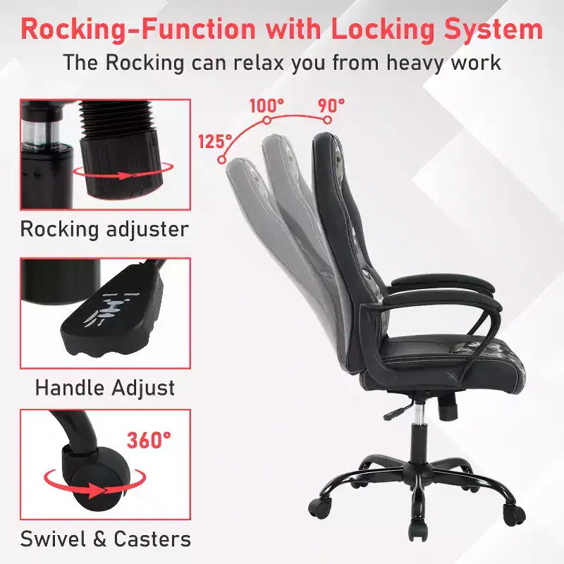 BestMassage Gaming Chair Office Chair with Lumbar Support Adjustable Height PU Leather Executive Chair for Women Men Adults