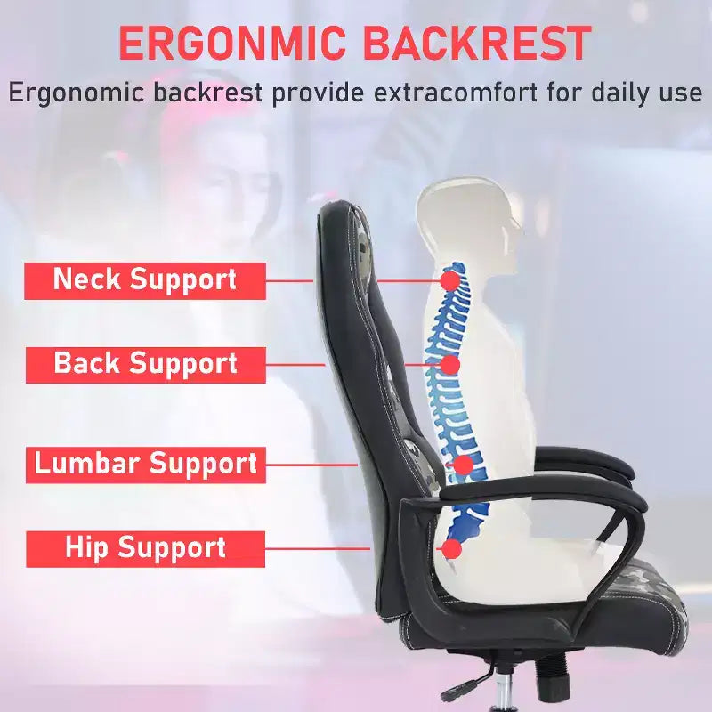 BestMassage Gaming Chair Office Chair with Lumbar Support Adjustable Height PU Leather Executive Chair for Women Men Adults