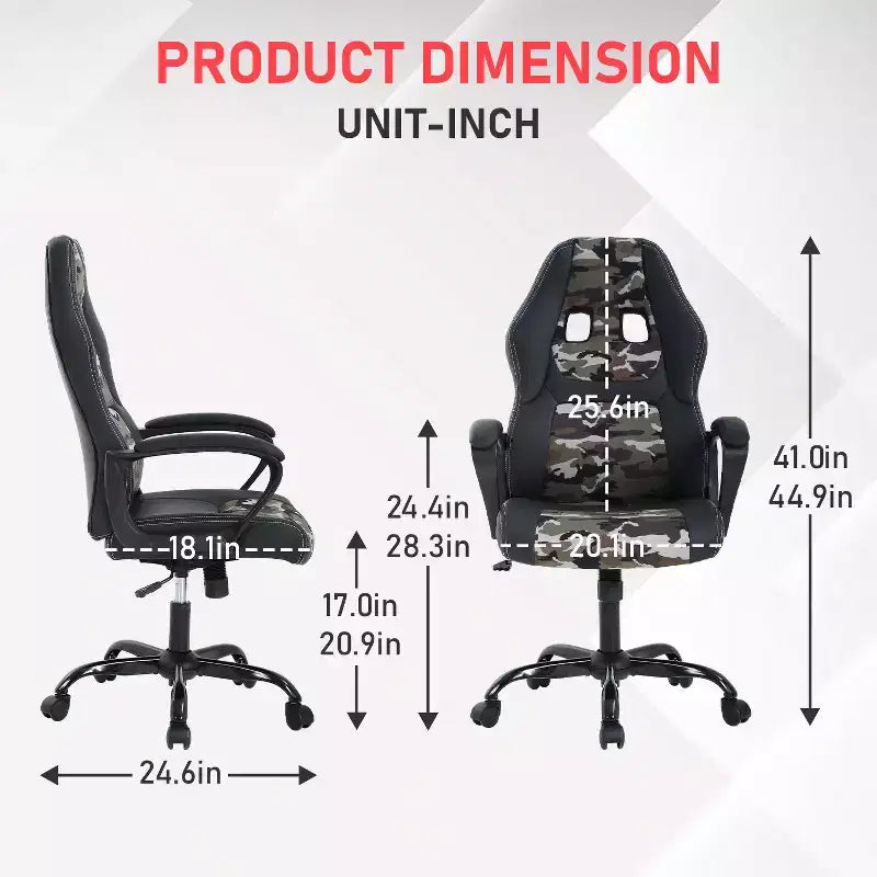 BestMassage Gaming Chair Office Chair with Lumbar Support Adjustable Height PU Leather Executive Chair for Women Men Adults