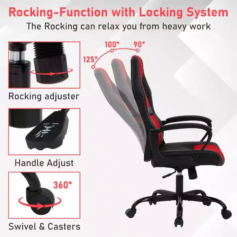 BestMassage Gaming Chair Office Chair with Lumbar Support Adjustable Height PU Leather Executive Chair for Women Men Adults