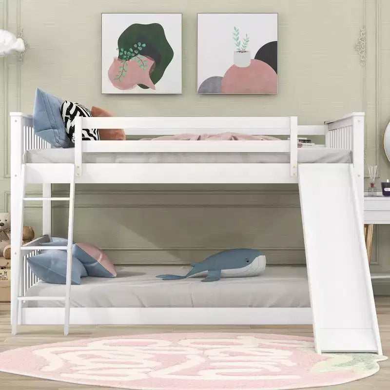 Whisen Wood Full over Full Bunk Bed with Convertible Slide and Ladder