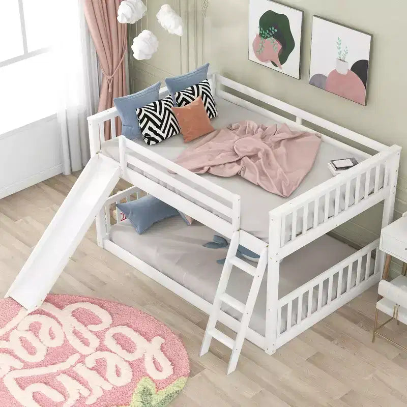 Whisen Wood Full over Full Bunk Bed with Convertible Slide and Ladder