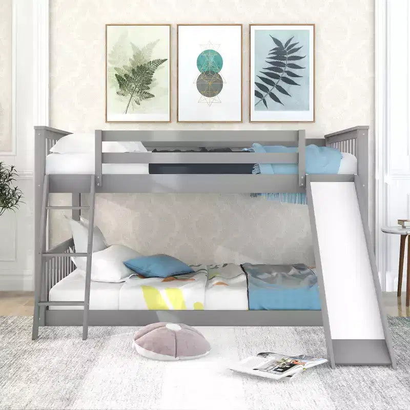 Whisen Wood Full over Full Bunk Bed with Convertible Slide and Ladder