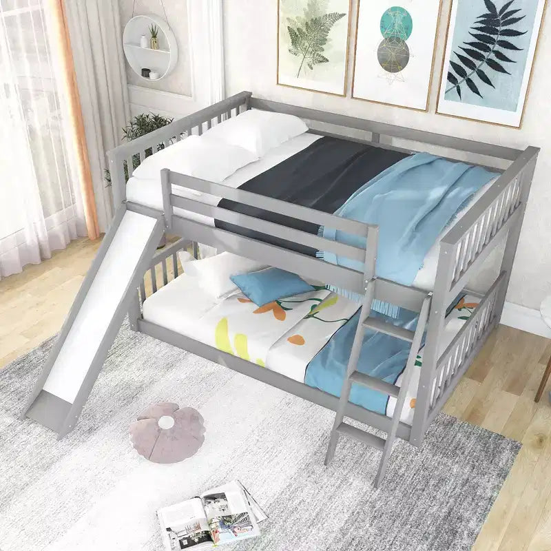 Whisen Wood Full over Full Bunk Bed with Convertible Slide and Ladder