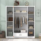 Whisen Wood 4-Door Wardrobe Armoire with Hanging Rod, 1-Drawer and Storage Shelves