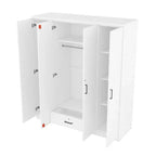 Whisen Wood 4-Door Wardrobe Armoire with Hanging Rod, 1-Drawer and Storage Shelves