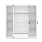 Whisen Wood 4-Door Wardrobe Armoire with Hanging Rod, 1-Drawer and Storage Shelves