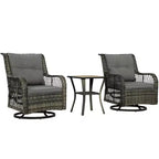 Outsunny Wicker Bistro Set, 3 Piece Patio Furniture Set with Swivel Rocking Chairs and Storage Table, Thickened Cushions for Balcony, Porch