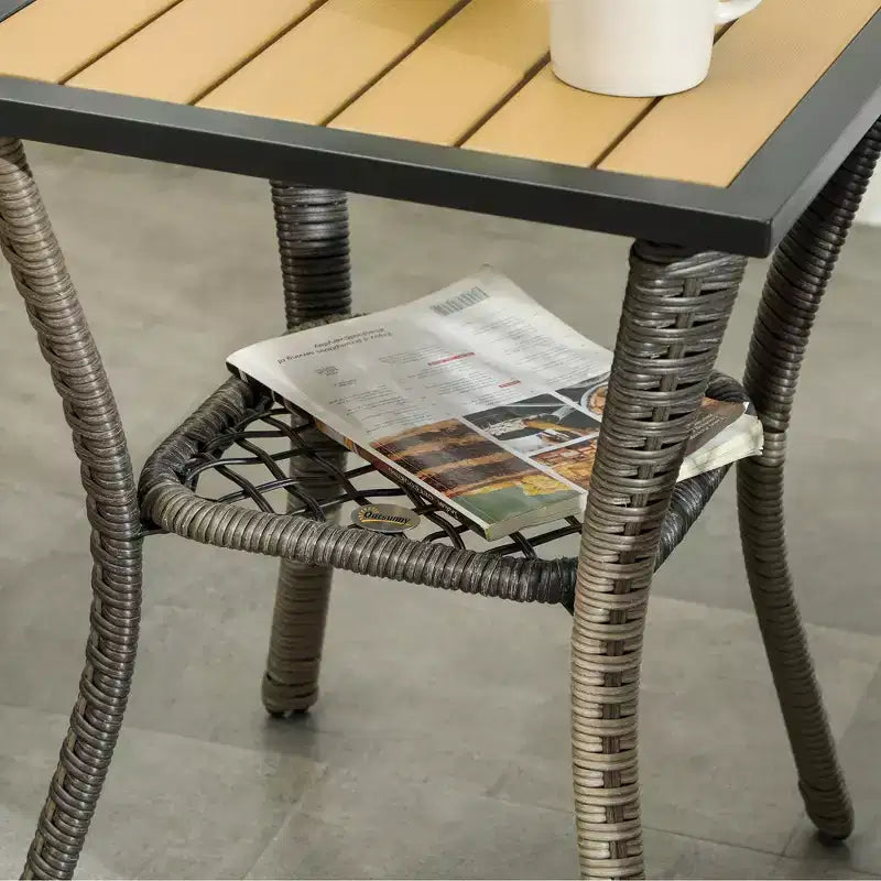 Outsunny Wicker Bistro Set, 3 Piece Patio Furniture Set with Swivel Rocking Chairs and Storage Table, Thickened Cushions for Balcony, Porch